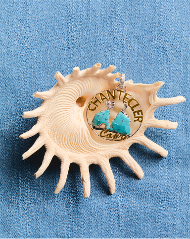 26921  Medium Campanella single earring in white gold, diamonds and turquoise