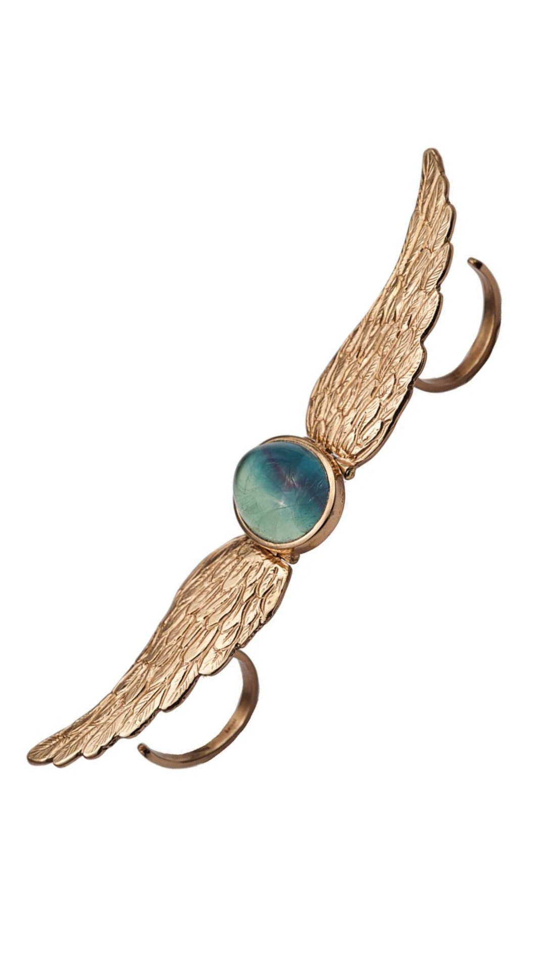 A-1080-2-12 Silver 11.15gr labradorite 5.40ct (Silver double finger silver wings ring wiht labrad.)