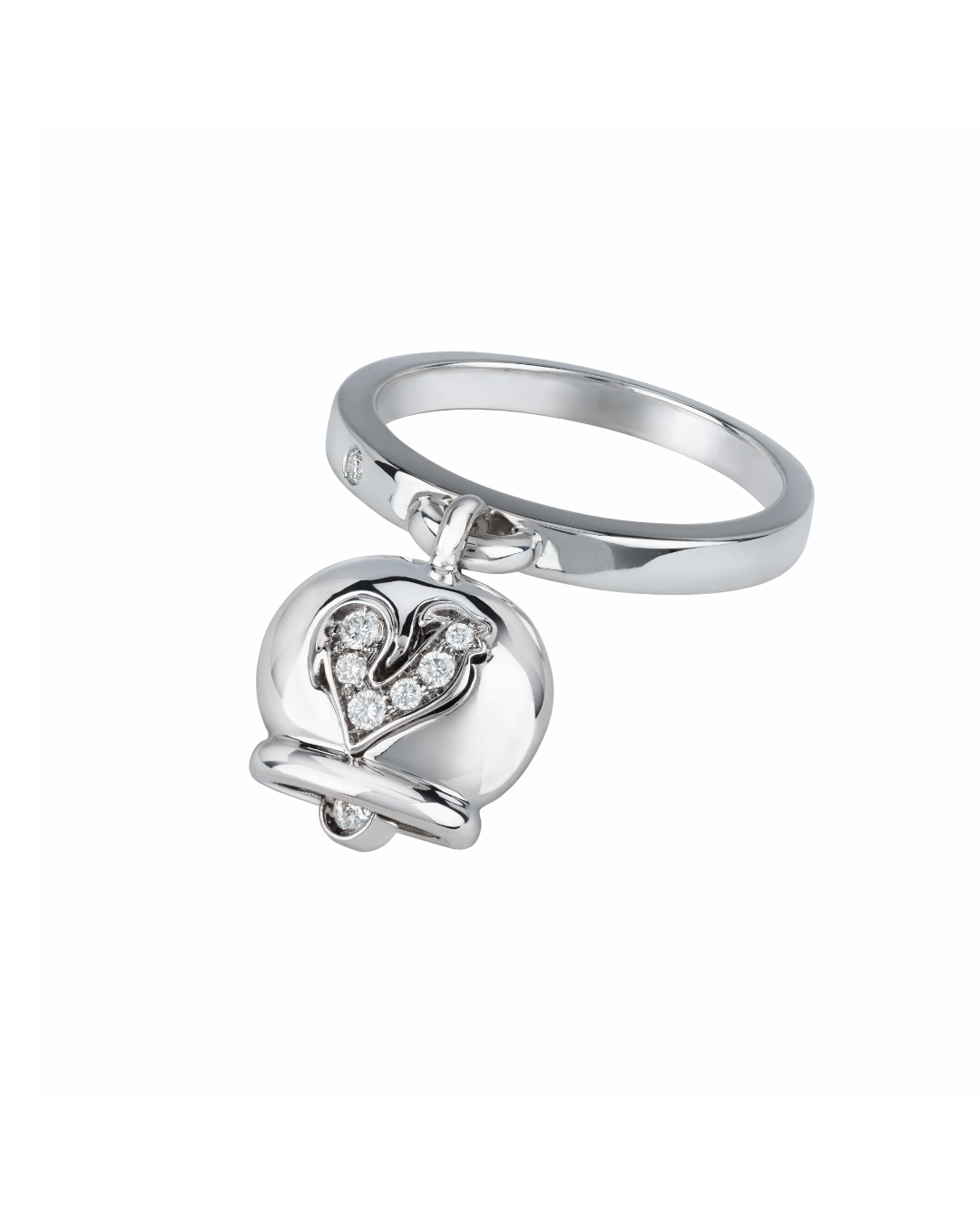 17700 Small Campanella ring: size 13, white gold, diamonds and diamond-paved rooster