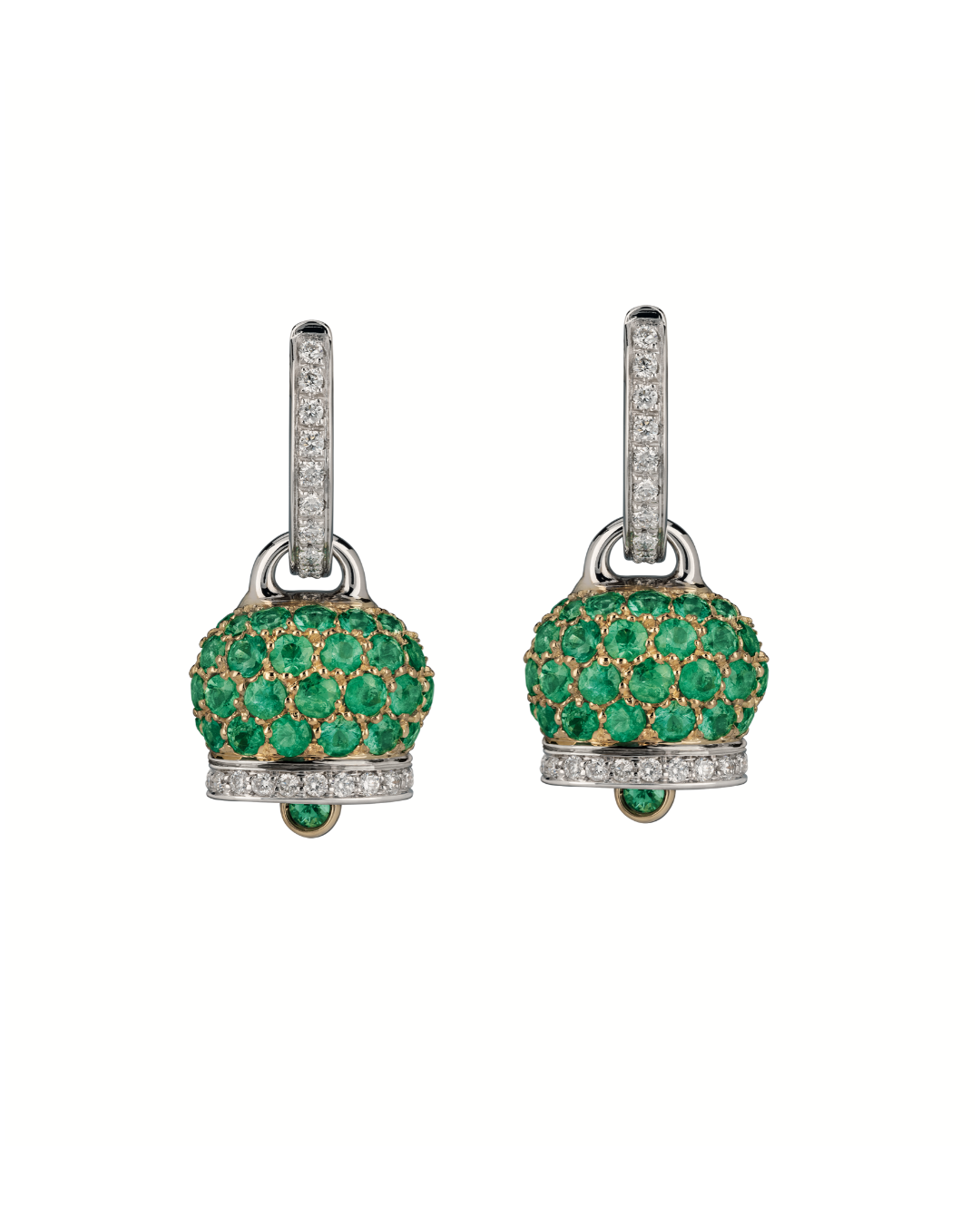 24625 Campanella small earrings in gold, dia and emeralds pave