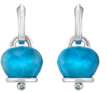 43006  Medium Et Voila Campanella earrings  Blue topaz hand-faceted resin and two diamonds