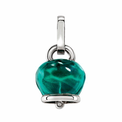 44303 Medium Et voilà Campanella charm in silver, hand-faceted Paraiba green-colored resin and one b